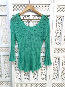 Boho Open Knit Bell Sleeve Pullover B