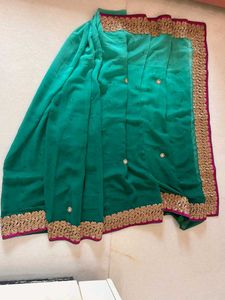 Sea Green Embroidered Saree With Blouse