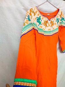 *Reduced Price*Orange Neck Embroiderd Kurti
