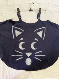 Cat Print Off Shoulder Partywear Top