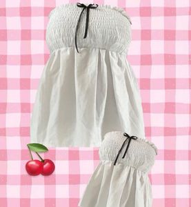 White And Gingham Smocked Tube Top🌸🎀