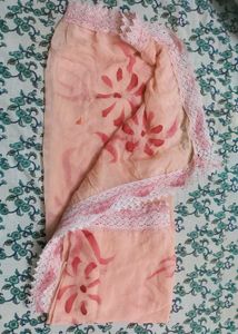 Peach Designer Stitched Kurta Pant Dupatta Set