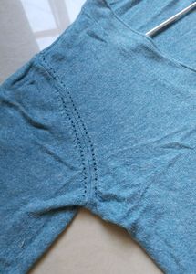 Blue Full Sleeves Bodycon Top