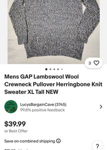 GAP Lambswool Wool Crewneck Grey Sweater