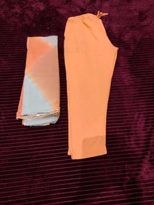Orange Grey Kurta Set With Pant &amp; Dupatta