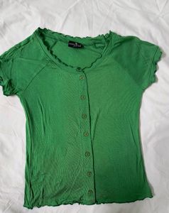 Green Colour Body Fit Short Top