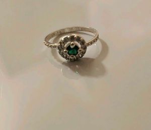 Emerald Halo Ring pure silver # fixed price