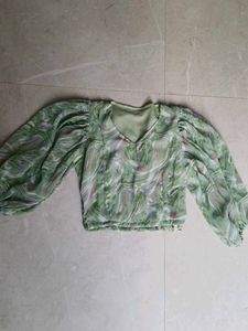 Green Floral Print Top