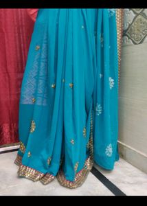 Embroidery Blue Party Wear Saree