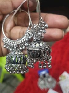 Silver Jhumka Hoop Earrings