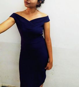 Athena Navy Off-the-Shoulder Dress