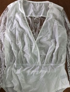 Shein Elegant White Lace Bodysuit