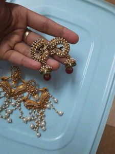 Elegant Gold &amp; Pearl Drop Earrings (Set of 2)