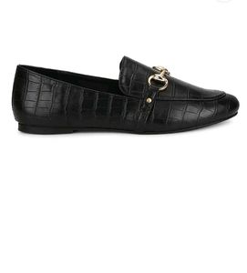 Black croc pu loafers shoe with Gold Chain