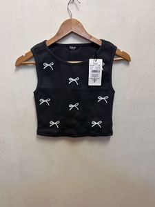 Cute Gray Crop Tank with Bows