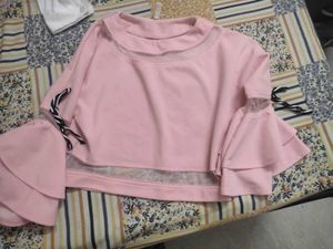 Pink Bell Sleeve Crop Top