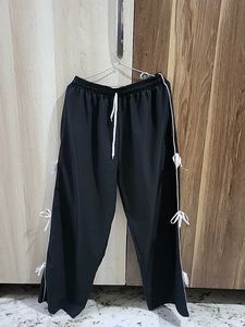 Black Track Pants with White Ribbon