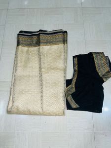✨Elegant Gold  &amp; Black Silk Sare✨