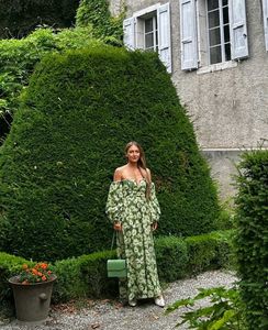 ZARA Floral Green Off Shoulder Maxi Dress pockets