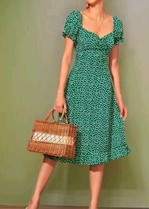 Floral Print Puff Sleeves A-line Dress