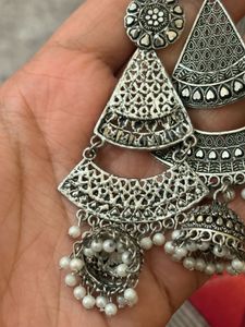 Silver Jhumka Earrings and Ring