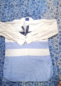 Striped Short Sleeve Shirt With White Pajama This