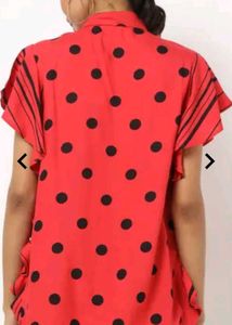 Red Polka Dot Top With Side Frill