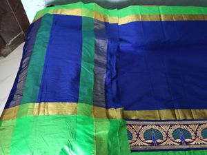 BrandNew ElegantBlue&amp;Green SilkSaree+UnsticheBlous
