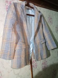Blue & Beige Plaid Blazer