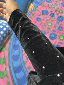 Black Velvet Embellished Top