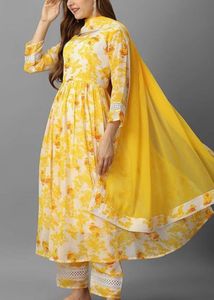 Beautiful yellow printed, Anarkali dress