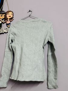 Gray Ribbed Long Sleeve Top