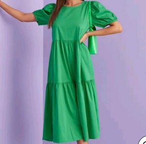 Green Puff Sleeve Maxi Dress