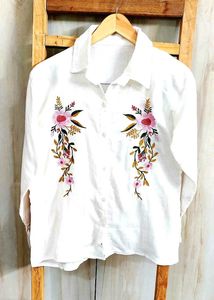 White Embroidery Work Shirt Size-36