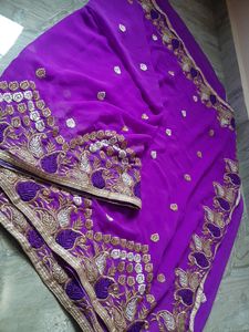 Onion Magenta Embroidery Party Wear Gorgette saree