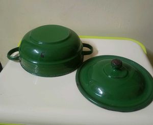 Vintage Green Enamel Teal Pot