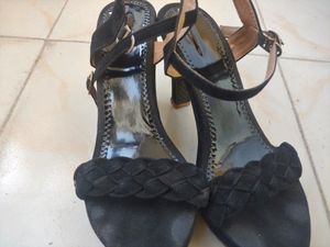 Black Woven Design Suede Block Sandals