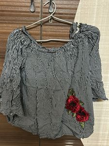 Striped Floral Off-Shoulder Top