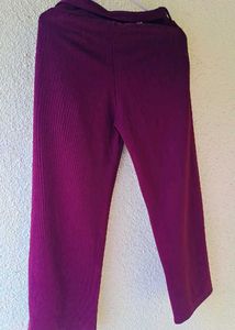 Elegant Plum High-Waisted Trousers with Tie Waist