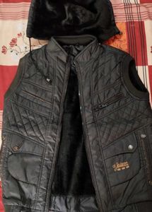 Black Quilted Hooded Vest