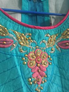 Aqua Dress with Floral Detail