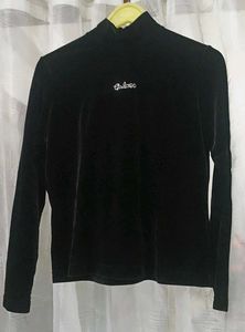 Velvet Black Half Turtle Neck Shirt