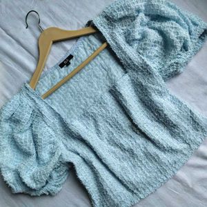 ELA Powder Blue Textured Crop Top