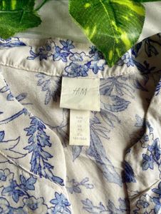 H&amp;M Women’s White and Blue Toile Dress