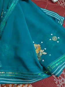 Teal Embroidered Saree