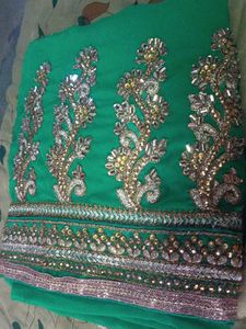 Green Embroidered Fabric