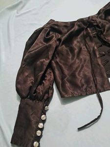 Satin Brown Blouse With Sext Criss Cross Back