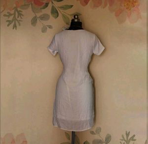 White V Neck Pocket Dress