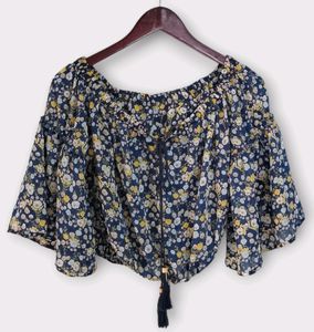 Urban Blue Floral Off-the-Shoulder Crop Top Women