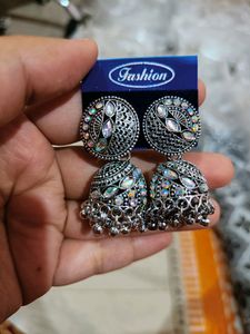 Silver Colour Jhumka With Oxidize